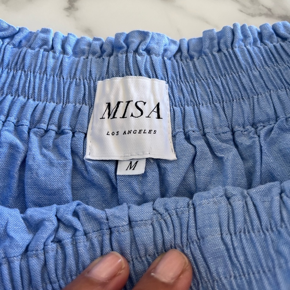 Misa Mini Dress Womens Medium Blue Peasant Ethnic Tassel Ruffled Balloon Sleeve
